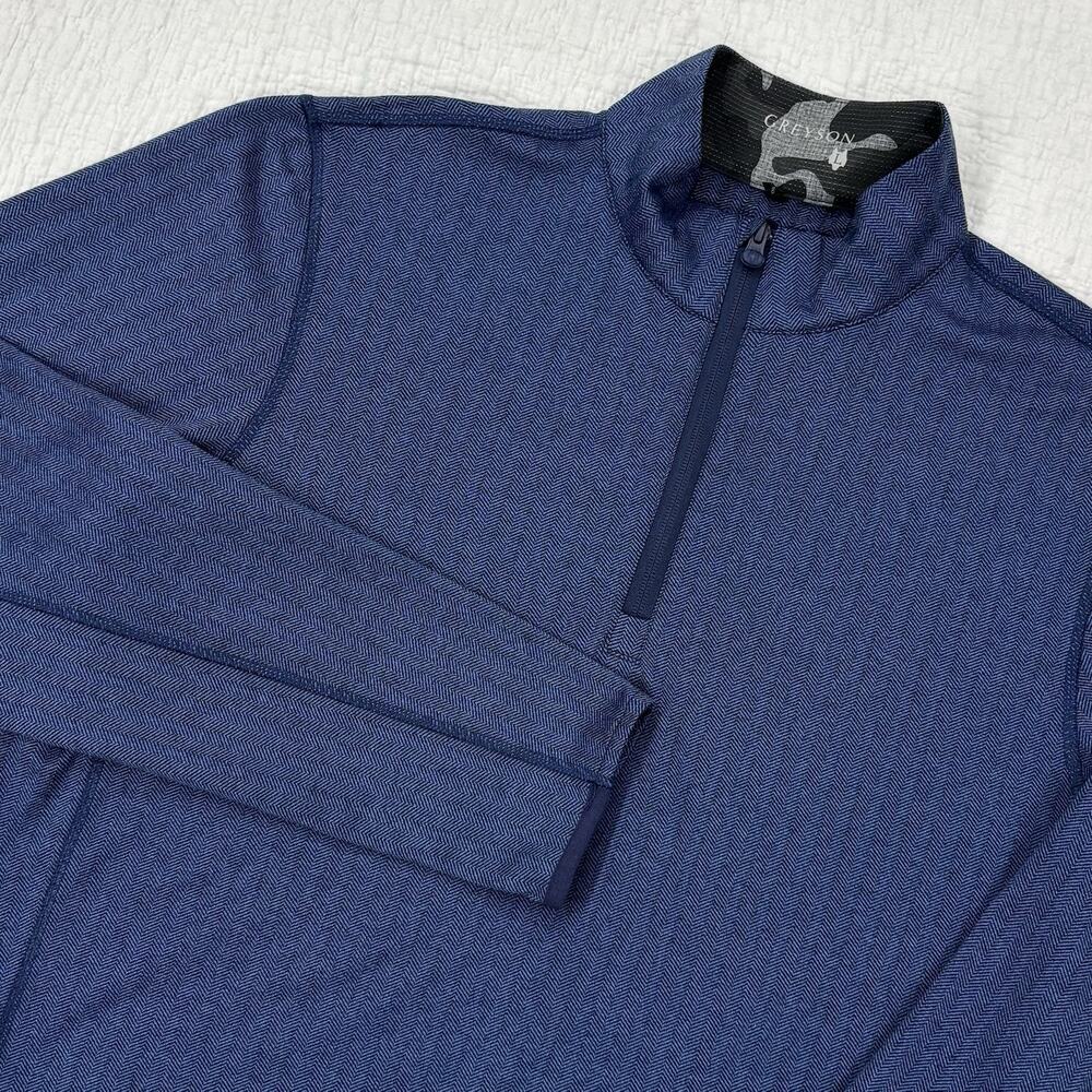 Greyson Pullover Mens Large Blue Herringbone Quarter Zip Golf Stryker Stretch